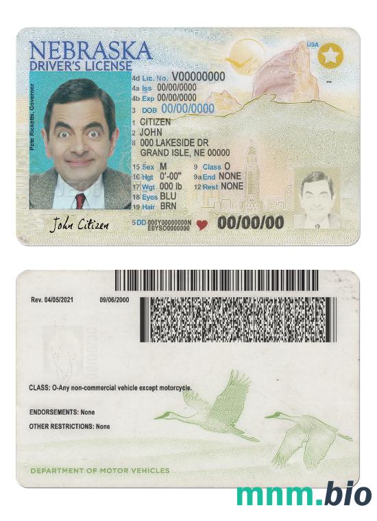 Nowy szablon prawa jazdy w USA Nebraska w formacie PSD, ze wszystkimi czcionkami